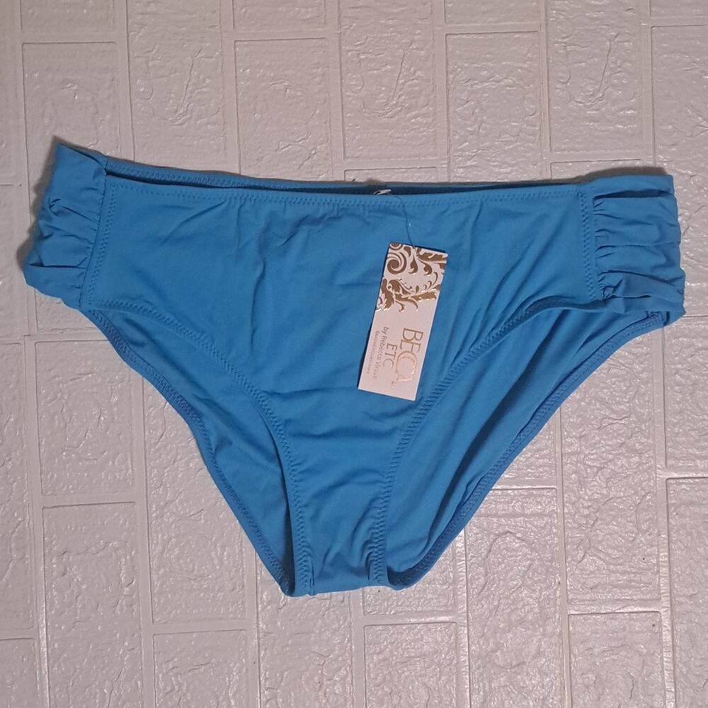 Becca ETC Waterfall Blue Plus Size Ruched Hipster Bikini Swim Bottom